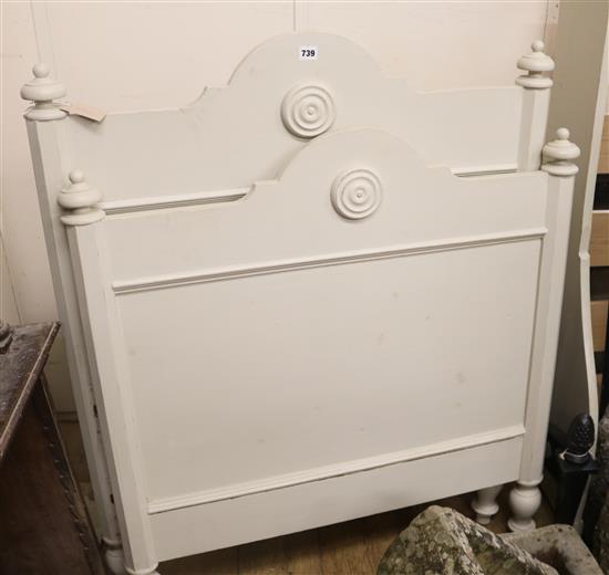 A French cream painted single sized sleigh bed, W.95cm